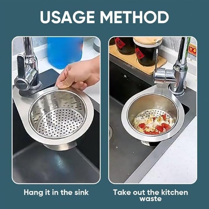 Steel Sink Strainer Basket ? Stainless Steel Drain Filter with Fine Mesh, Anti-Clog Hair &amp; Food Catcher for Kitchen Sink &amp; Bathroom Drains
