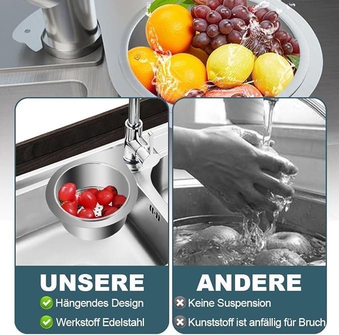 Steel Sink Strainer Basket ? Stainless Steel Drain Filter with Fine Mesh, Anti-Clog Hair &amp; Food Catcher for Kitchen Sink &amp; Bathroom Drains