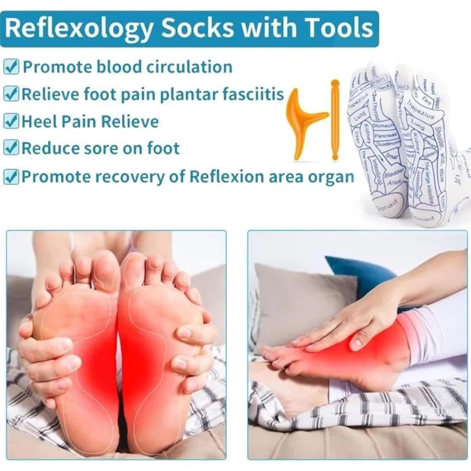 Acupressure Socks with Stick ? Reflexology Foot Massage Socks for Pain Relief & Relaxation, Includes Acupuncture Point Stick for Daily Therapy