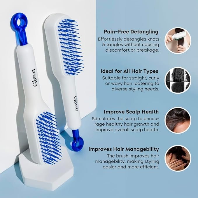 Self Cleaning Hair Brush ? Detangling Comb with One-Click Hair Removal, Anti-Static Scalp Massage Brush for All Hair Types, Women &amp; Men