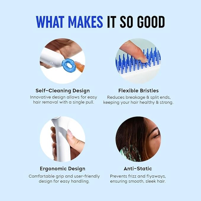 Self Cleaning Hair Brush ? Detangling Comb with One-Click Hair Removal, Anti-Static Scalp Massage Brush for All Hair Types, Women &amp; Men