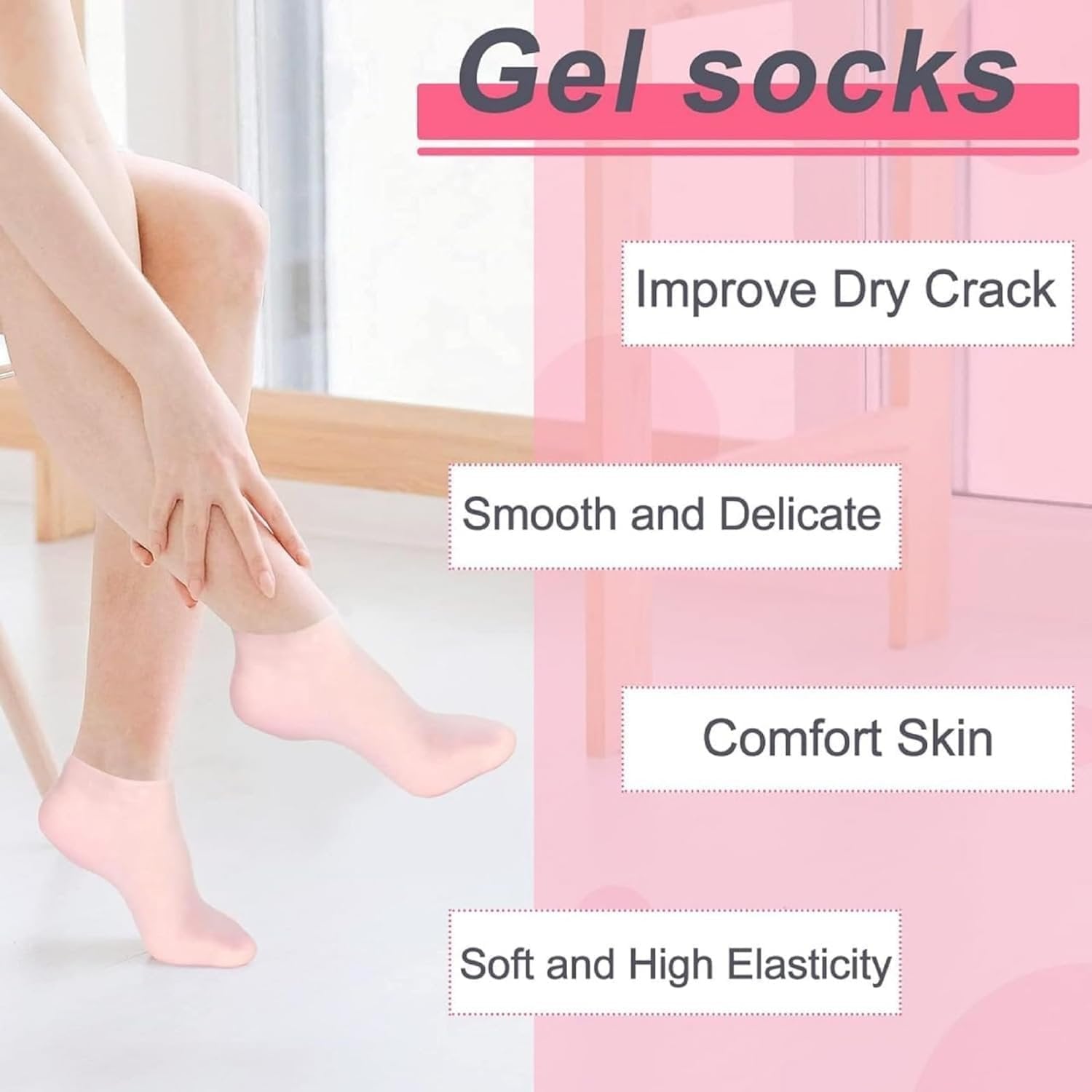 Silicone Moisturizing Gel Socks ? Cracked Heel Repair Socks with Vitamin-Infused Gel Lining, Reusable Hydrating Spa Socks for Dry Feet & Heel Care