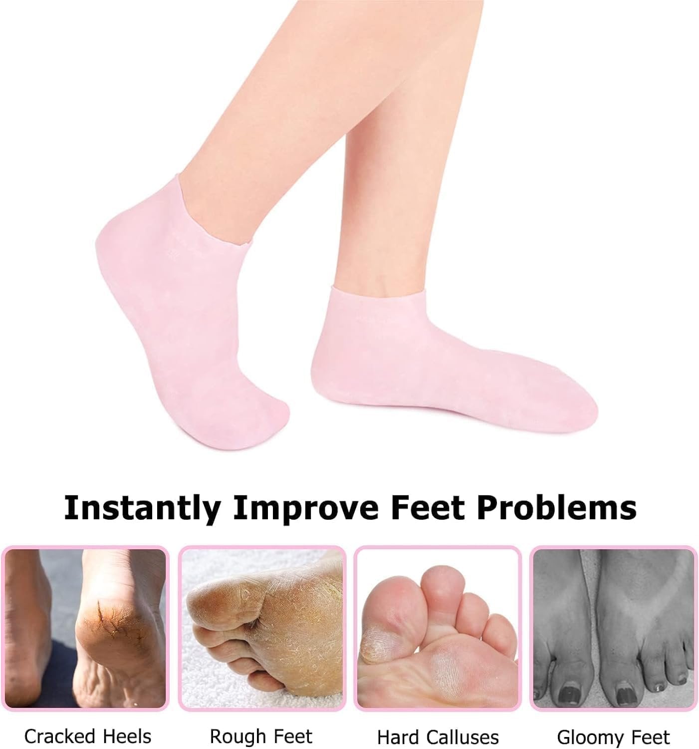 Silicone Moisturizing Gel Socks ? Cracked Heel Repair Socks with Vitamin-Infused Gel Lining, Reusable Hydrating Spa Socks for Dry Feet & Heel Care