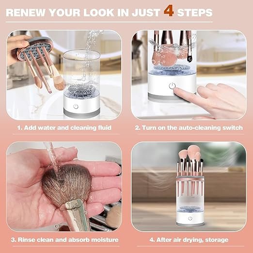 Makeup Brush Cleaner ? Electric Spin Brush Cleaning Machine with Bowl & Dryer for Deep Cleaning | Fast & Easy Brush Washer for All Makeup Brushes