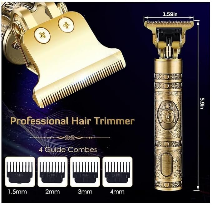 Professional Buddha Trimmer for Men ? Cordless Hair &amp; Beard Trimmer with T-Blade | Zero-Gapped, Rechargeable, Precision Clipper for Fades, Edges &amp; Detail Trimming (Gold Design)