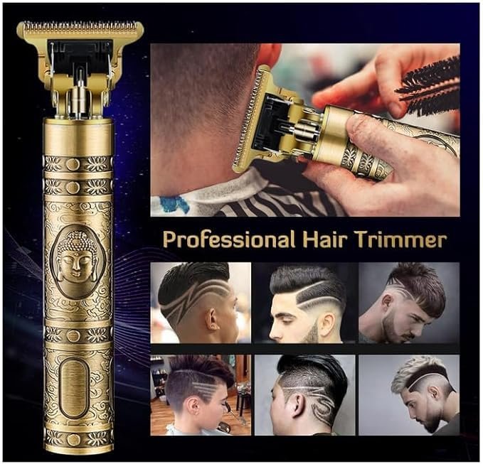 Professional Buddha Trimmer for Men ? Cordless Hair &amp; Beard Trimmer with T-Blade | Zero-Gapped, Rechargeable, Precision Clipper for Fades, Edges &amp; Detail Trimming (Gold Design)