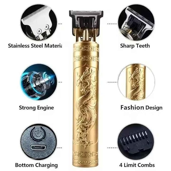 Professional Buddha Trimmer for Men ? Cordless Hair &amp; Beard Trimmer with T-Blade | Zero-Gapped, Rechargeable, Precision Clipper for Fades, Edges &amp; Detail Trimming (Gold Design)