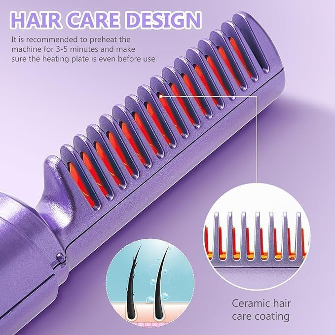 Rechargeable Mini Hair Straightener Comb ? Portable Cordless Hair Styling Brush for Women & Men | USB Charging, Anti-Scald Design, Travel-Friendly Compact Straightener