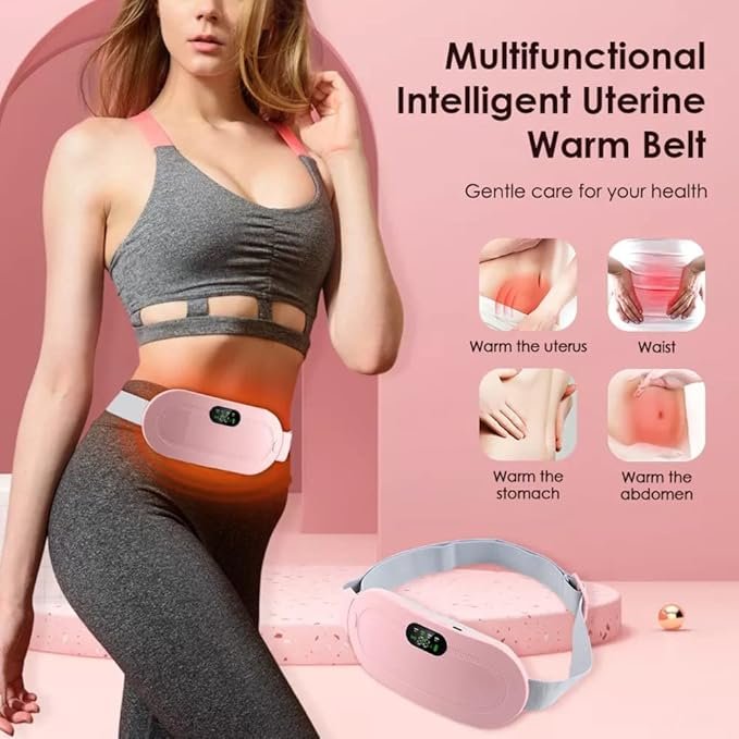 Period Pain Relief Device ? Rechargeable Menstrual Cramp Relief Belt with Heat & Vibration | Portable, Adjustable & USB Powered for Women