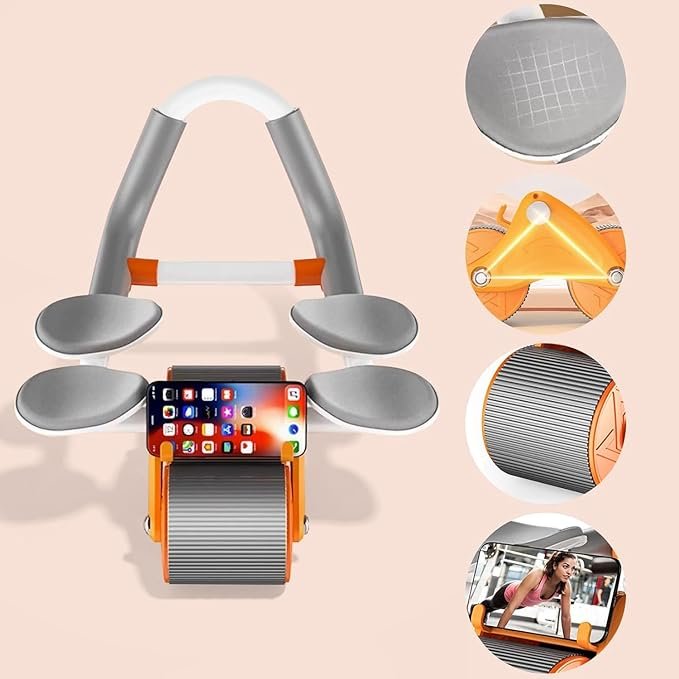 Double Support Abdominal Rebound Wheel ? Dual-Wheel Ab Roller with Automatic Rebound & Knee Pad | Core & Upper Body Trainer for Home Workouts