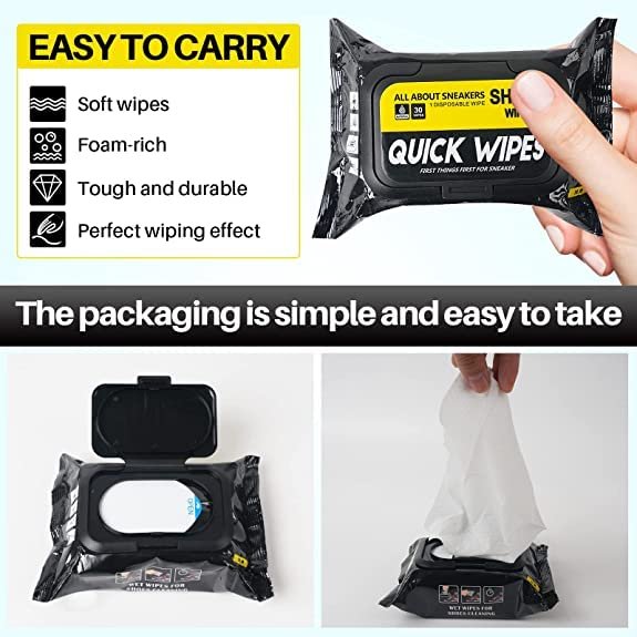 Shoe Cleaning Wipes (Pack of 80) ? Quick Shine Shoe Wipes for Sneakers, Leather, Suede & Canvas | Portable Disposable Shoe Polish Towelettes for Instant Clean