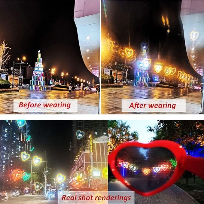 2 in 1 Heart Shaped Diffraction Glasses ? Light Diffraction Rainbow Rave Sunglasses for Parties, Festivals & Concerts | Stylish Heart Lens Goggles for EDM & DJ Events
