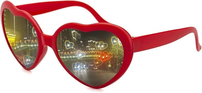 2 in 1 Heart Shaped Diffraction Glasses ? Light Diffraction Rainbow Rave Sunglasses for Parties, Festivals & Concerts | Stylish Heart Lens Goggles for EDM & DJ Events