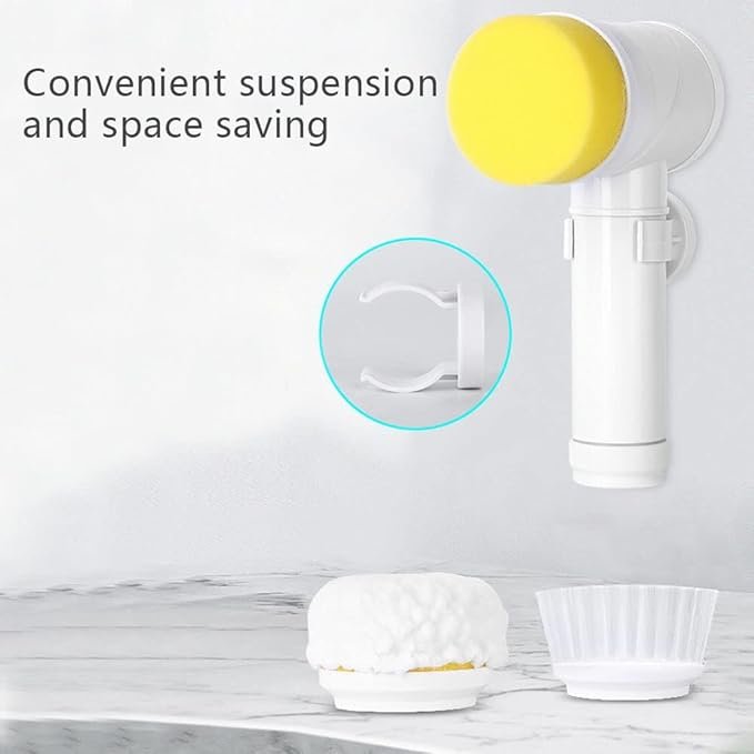 5 in 1 Electric Magic Cleaning Brush ? USB Rechargeable Multi-Functional Scrubber for Kitchen, Bathroom, Tiles, Shoes & More | Cordless Spin Brush with 5 Replaceable Heads