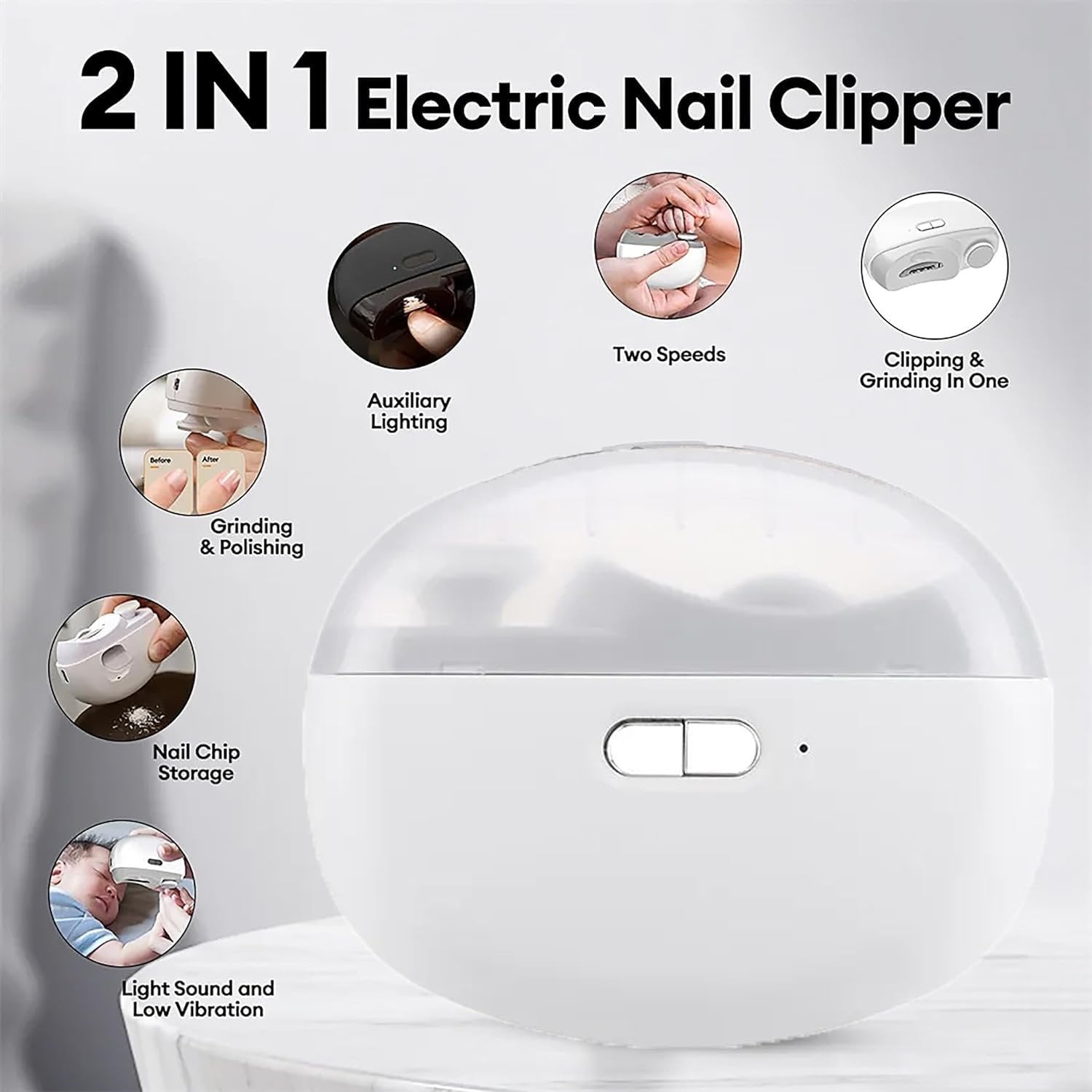Electric Nail Clipper ? Rechargeable Nail Trimmer with Built-in LED Light, Safe & Quiet Automatic Nail Cutter for Adults, Kids & Seniors, One-Button Operation, Portable & USB Charging