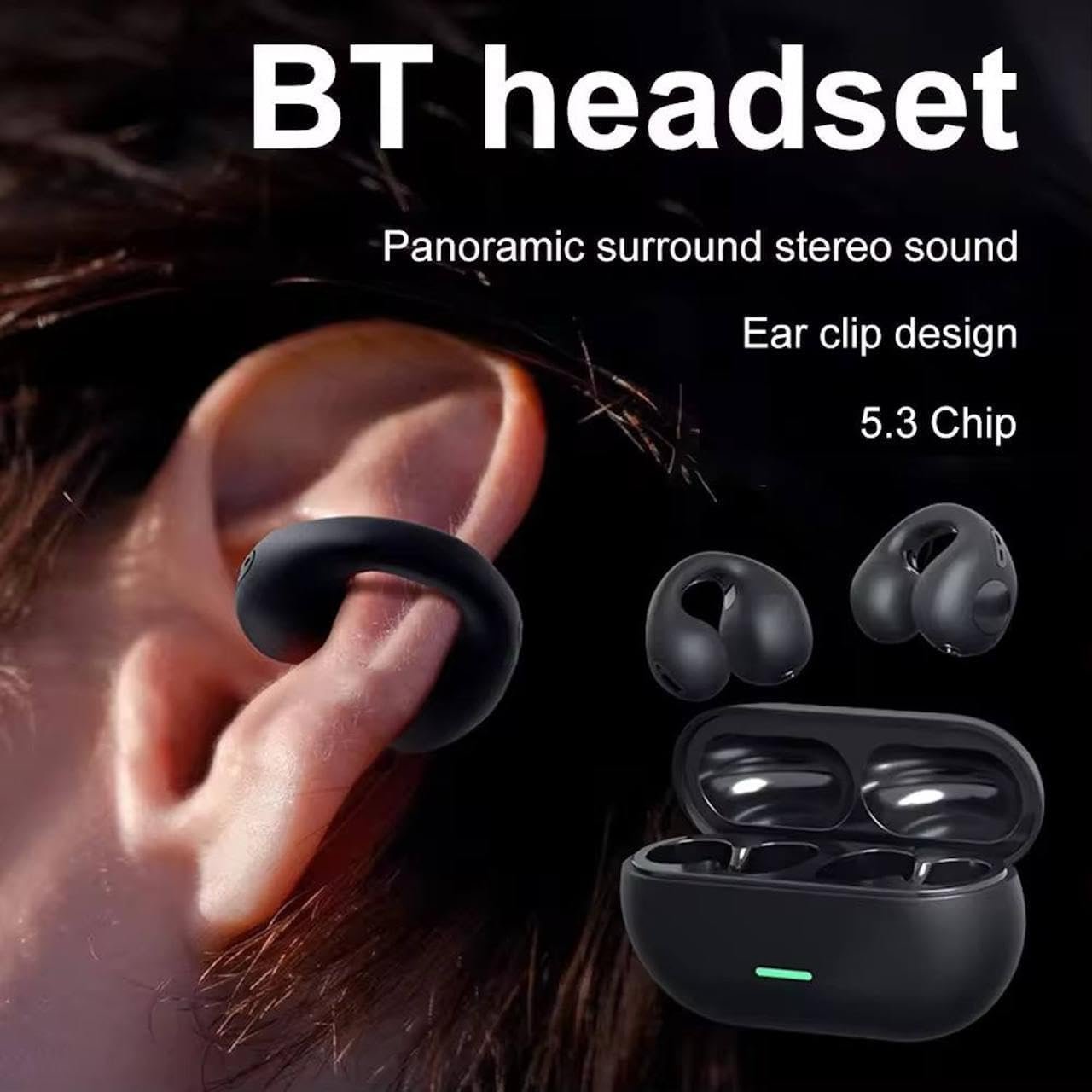Wireless Clip Earbuds ? Bluetooth 5.3 Earphones with Built-in Mic, Secure Clip-On Design, Noise Reduction, Long Battery Life, Sweatproof for Sports & Travel