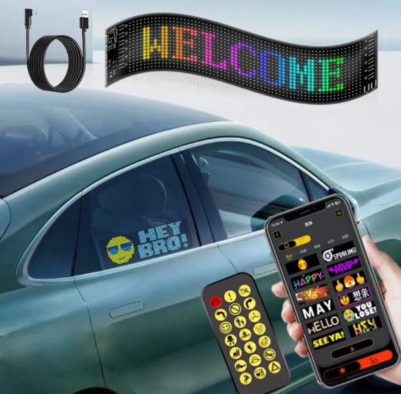 Car LED Matrix Panel ? Programmable RGB Display Screen with App Control, USB Rechargeable Scrolling Text Sign for Car Rear Window, Emoji & Message Display Board