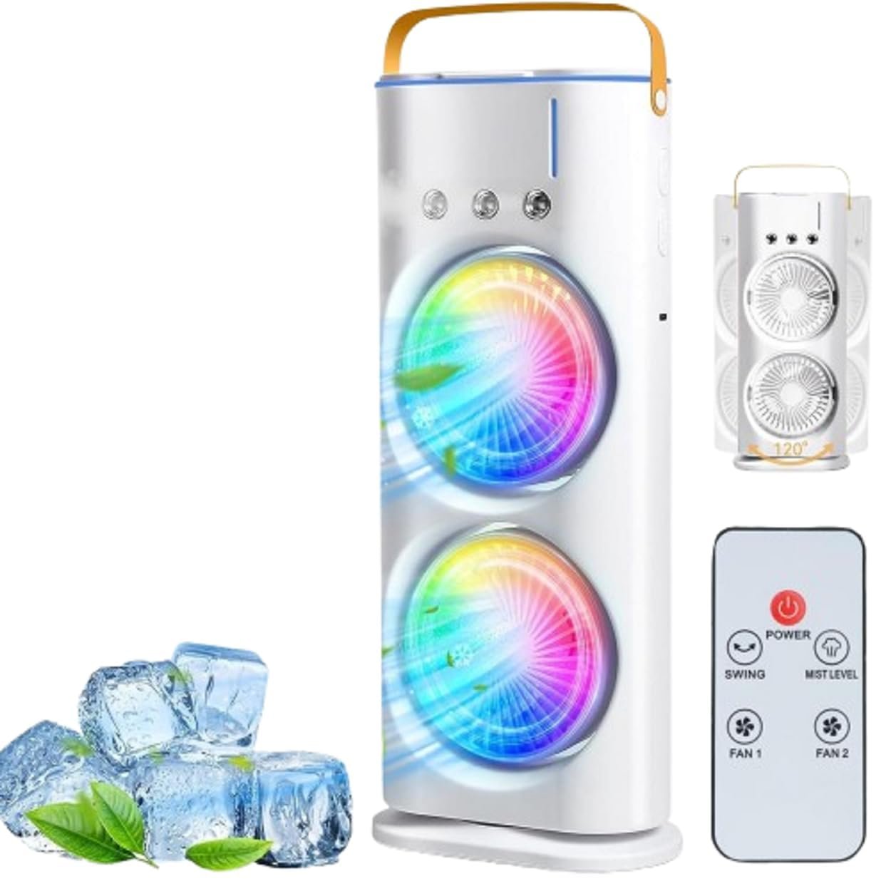 Double End Air Cooler Mist Fan ? Portable USB Rechargeable Dual Head Fan with Water Spray, 3-Speed Cooling & Humidifying Function for Home, Office & Outdoor Use