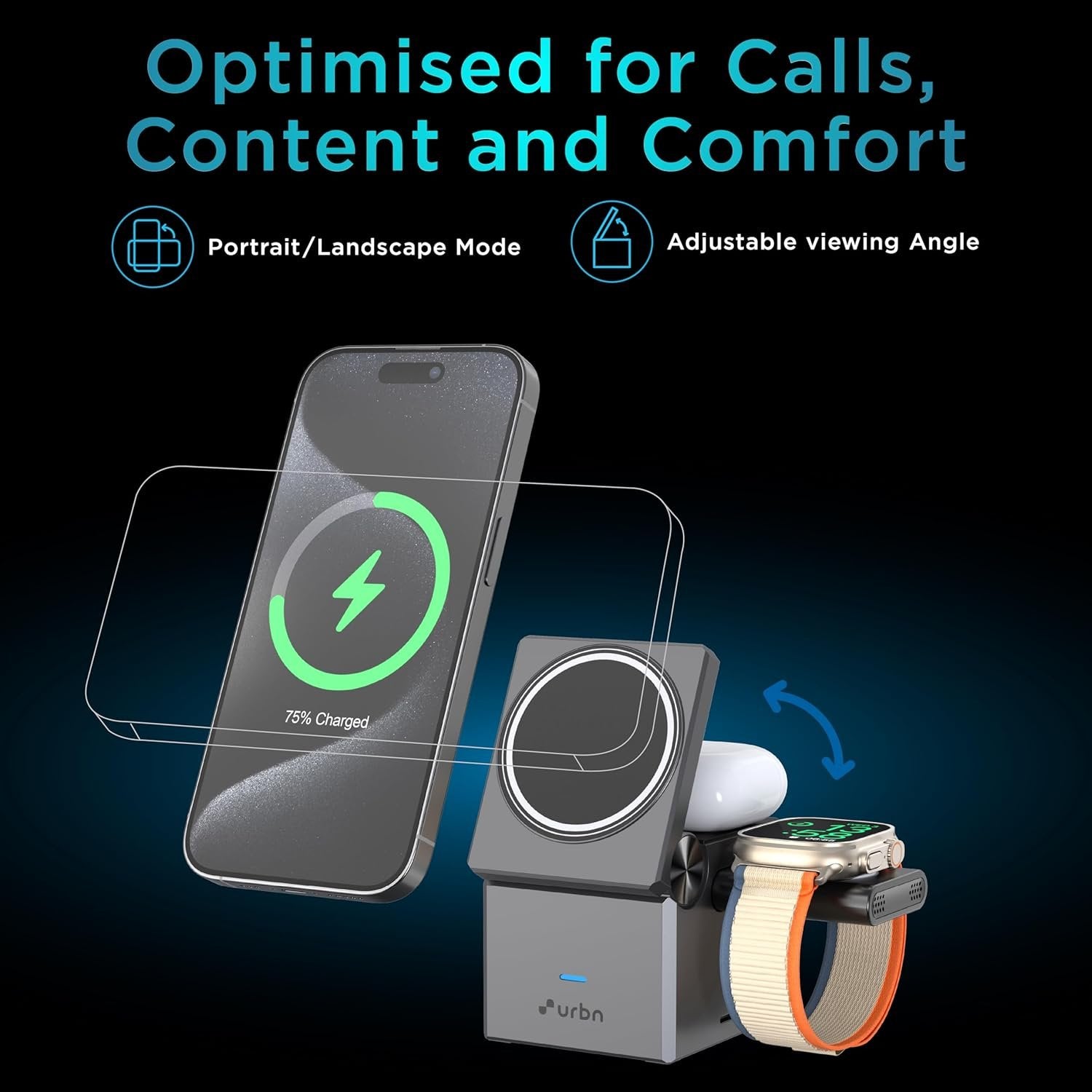 3-in-1 Portable Foldable Wireless Charger ? Fast Charging Station for iPhone, Apple Watch & AirPods, Magnetic Travel Wireless Charging Pad with USB-C Cable