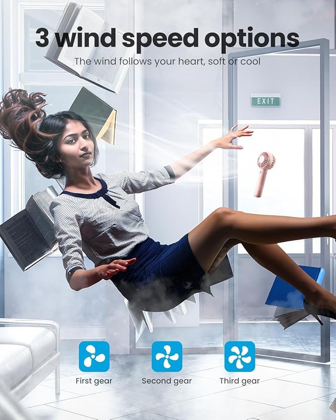 Handheld Fan ? Portable USB Rechargeable Mini Fan with 3 Speed Settings, Quiet Personal Cooling Fan for Travel, Office, Home & Outdoor Use