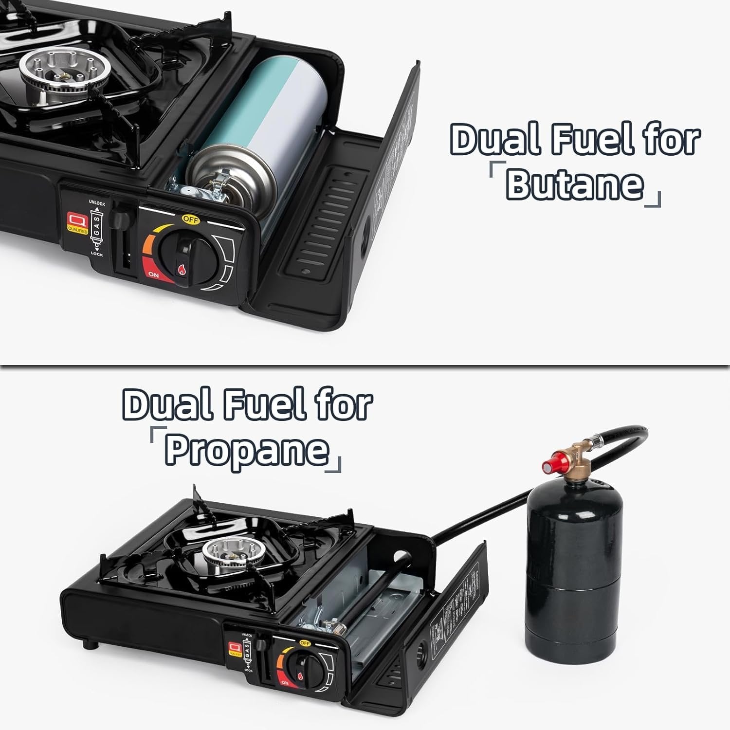 2 in 1 Portable Gas Stove ? Dual-Use Butane & LPG Camping Stove, Compact Outdoor Gas Burner for Cooking, Traveling, Hiking & Emergency Use