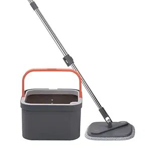 Spin Mop and Bucket Set ? 360? Rotating Microfiber Mop with Easy Self-Wringing System, Stainless Steel Handle & Wheels, Floor Cleaning Mop for Home & Kitchen