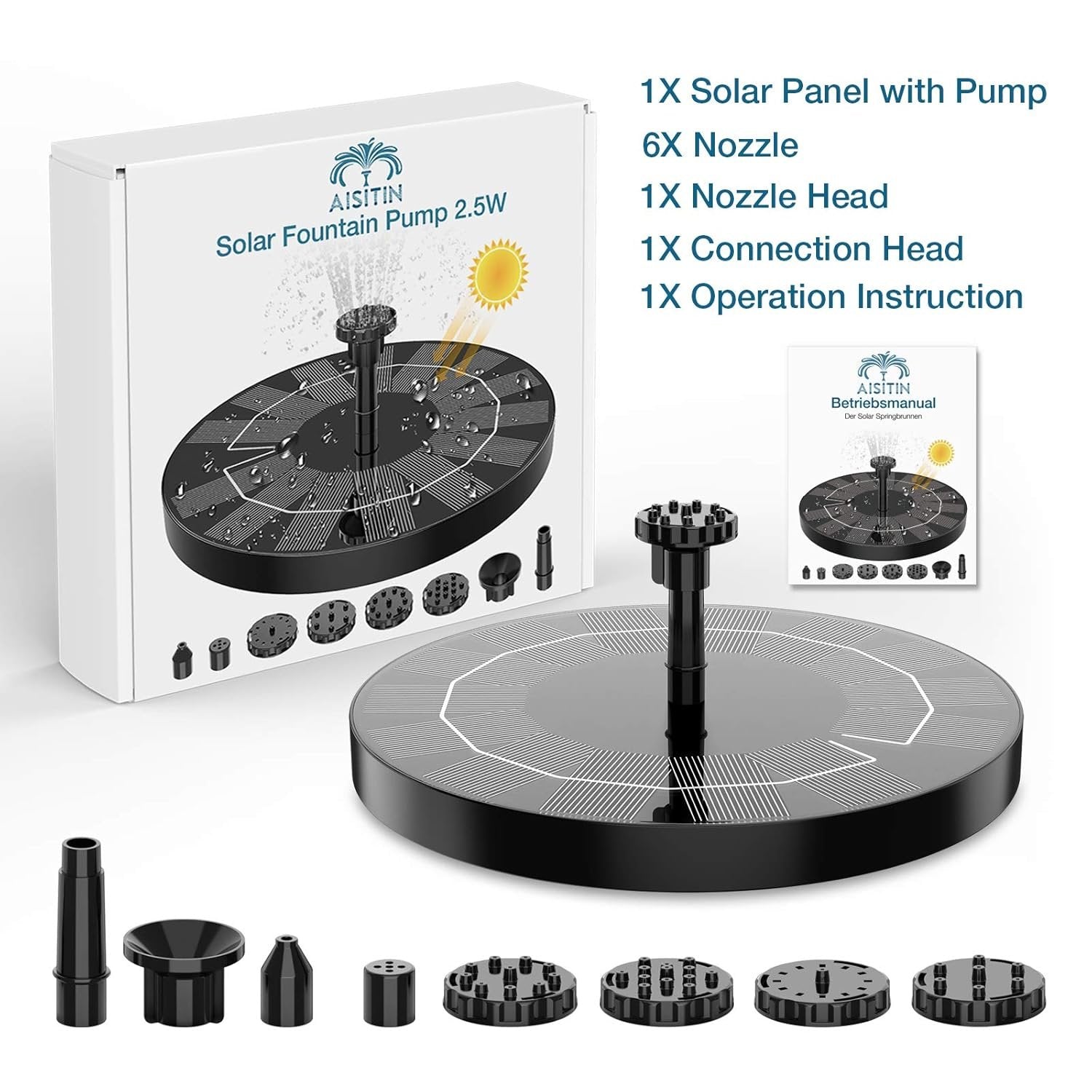 Solar Water Fountain ? 1.4W Solar-Powered Bird Bath Fountain Pump with 6 Nozzles, Eco-Friendly Floating Garden Fountain for Outdoor Pond, Pool & Patio Decor