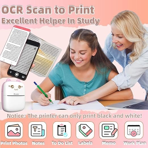 Mini Printer ? Portable Wireless Bluetooth Thermal Printer for Photos, Labels & Notes, Compatible with Android & iOS, Inkless Pocket Printer