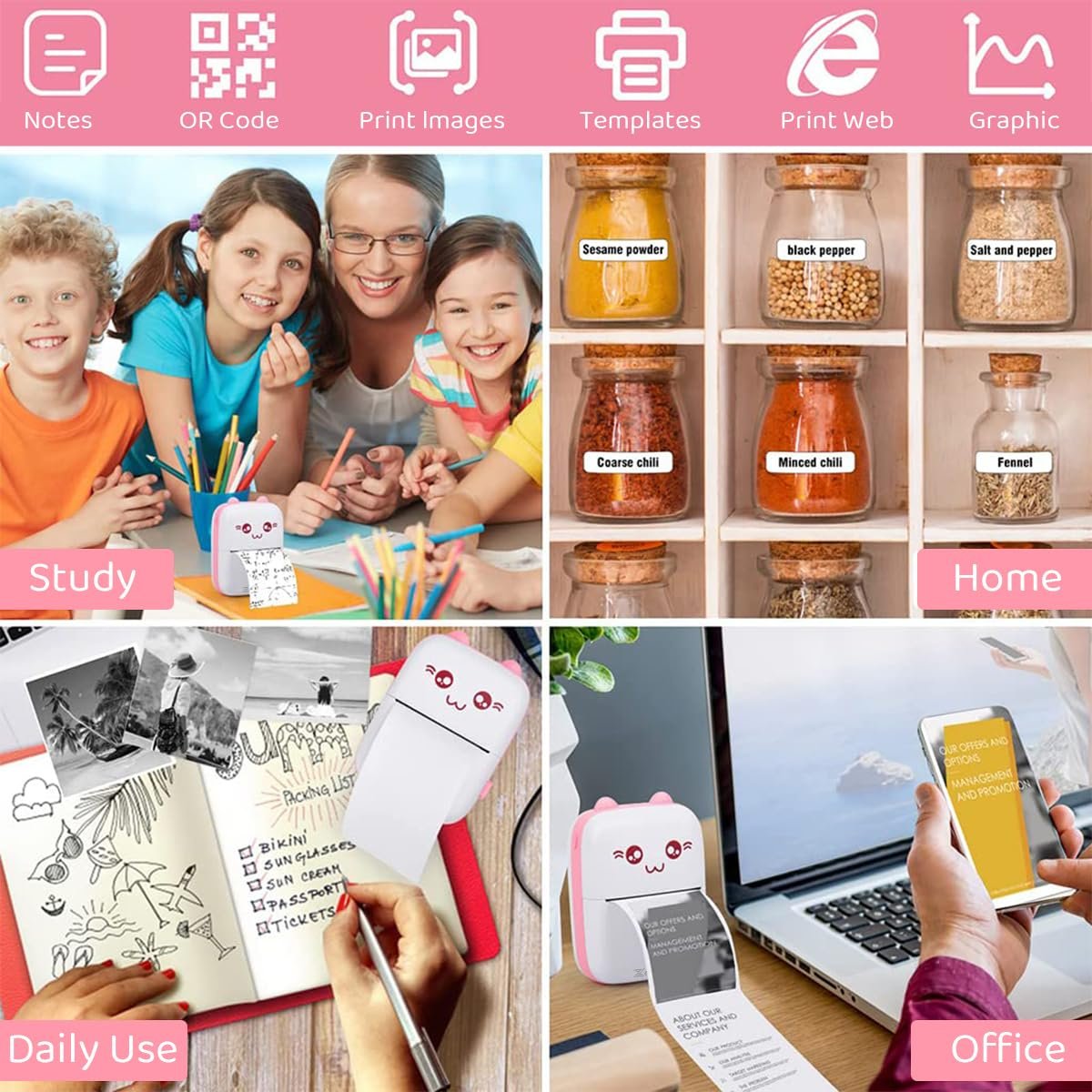 Mini Printer ? Portable Wireless Bluetooth Thermal Printer for Photos, Labels & Notes, Compatible with Android & iOS, Inkless Pocket Printer