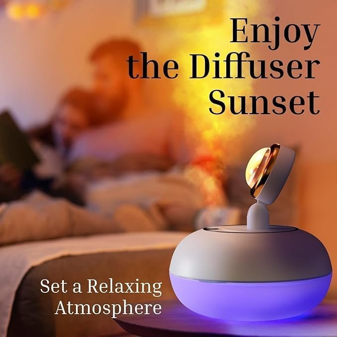 Sunset Light Humidifier ? 2-in-1 LED Night Light & Cool Mist Aroma Diffuser, USB Rechargeable Air Humidifier for Bedroom, Office & Home Decor