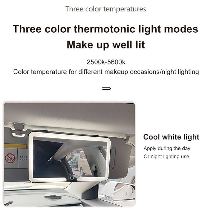 LED Car Vanity Mirror ? Rechargeable Sun Visor Mirror with Adjustable Brightness, Touch Sensor Lighted Makeup Mirror for Car Interior