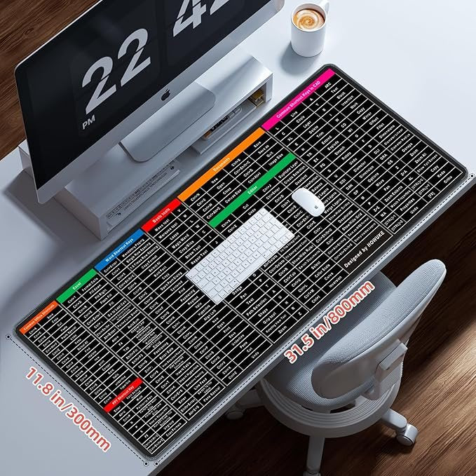 Shortcut Keyboard Mat ? Large Computer Desk Pad with Printed Keyboard Shortcuts for Windows & Mac, Anti-Slip Base, Waterproof Surface, Ideal for Office & Study