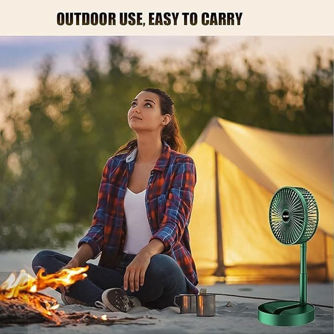 Rechargeable Telescopic Foldable Fan ? Portable Standing Desk Fan with Adjustable Height & Angle, USB Fan with Battery for Home, Office & Travel