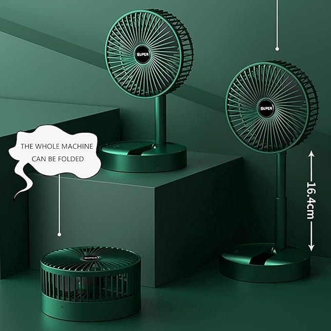 Rechargeable Telescopic Foldable Fan ? Portable Standing Desk Fan with Adjustable Height & Angle, USB Fan with Battery for Home, Office & Travel