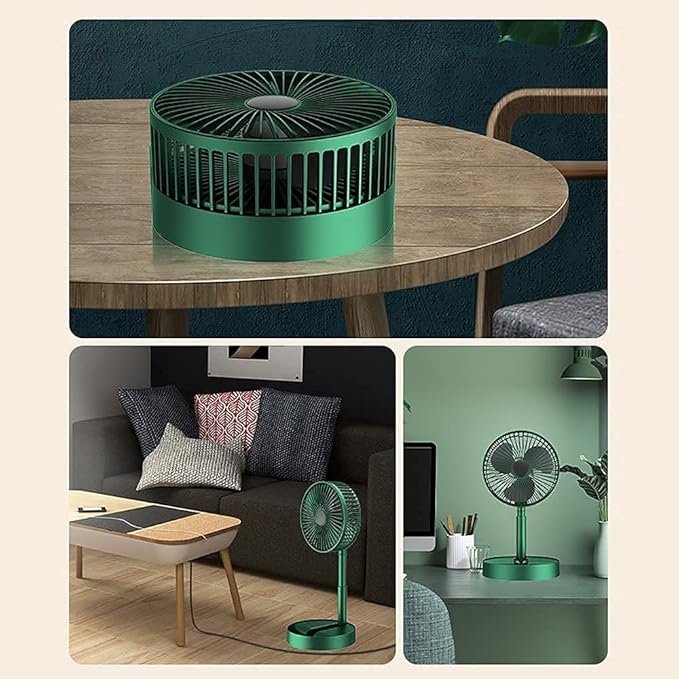 Rechargeable Telescopic Foldable Fan ? Portable Standing Desk Fan with Adjustable Height & Angle, USB Fan with Battery for Home, Office & Travel