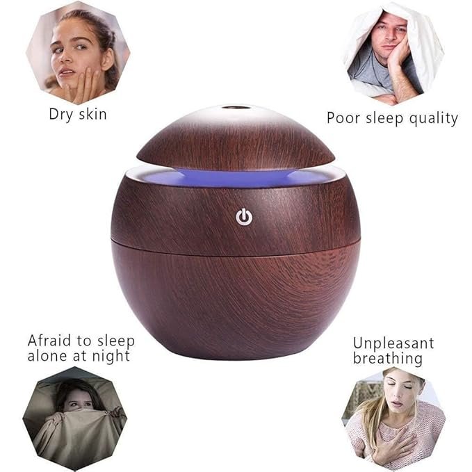 Wooden Aroma Diffuser Humidifier ? Ultrasonic Cool Mist Humidifier with LED Light & Auto Shut-Off | Essential Oil Diffuser for Home, Office & Bedroom (Wood Grain Finish)