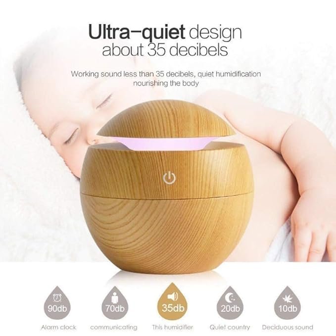 Wooden Aroma Diffuser Humidifier ? Ultrasonic Cool Mist Humidifier with LED Light & Auto Shut-Off | Essential Oil Diffuser for Home, Office & Bedroom (Wood Grain Finish)