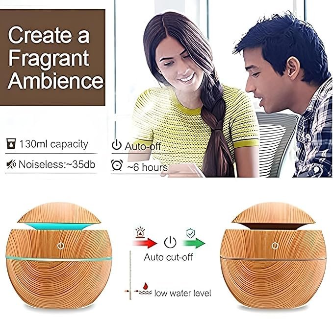 Wooden Aroma Diffuser Humidifier ? Ultrasonic Cool Mist Humidifier with LED Light & Auto Shut-Off | Essential Oil Diffuser for Home, Office & Bedroom (Wood Grain Finish)