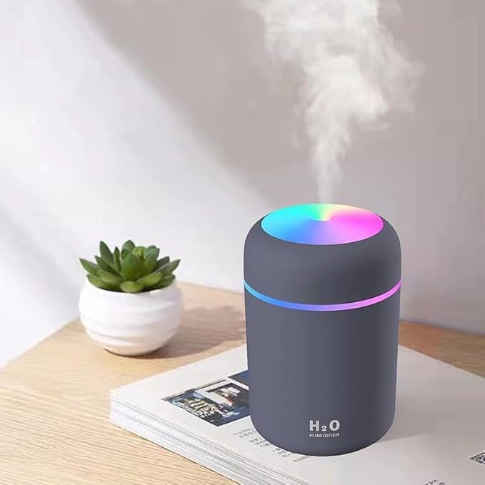 H2O Humidifier ? Mini Portable Cool Mist Humidifier with Night Light | USB Rechargeable Personal Air Humidifier for Home, Car, Office & Travel (320ml)