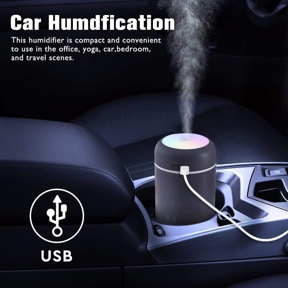 H2O Humidifier ? Mini Portable Cool Mist Humidifier with Night Light | USB Rechargeable Personal Air Humidifier for Home, Car, Office & Travel (320ml)