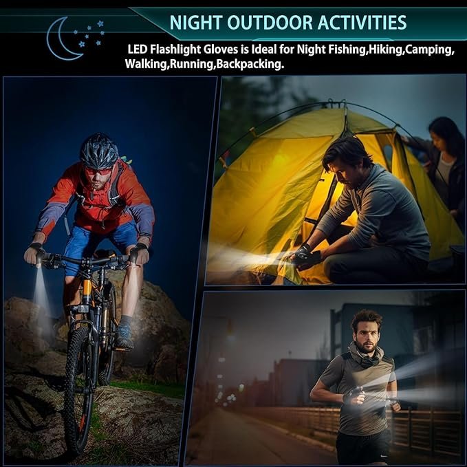 LED Flashlight Gloves ? Hands-Free Light Gloves with Finger LEDs for Night Work, Repair, Fishing, Camping & Outdoor Use | Adjustable Strap, Waterproof & Rechargeable