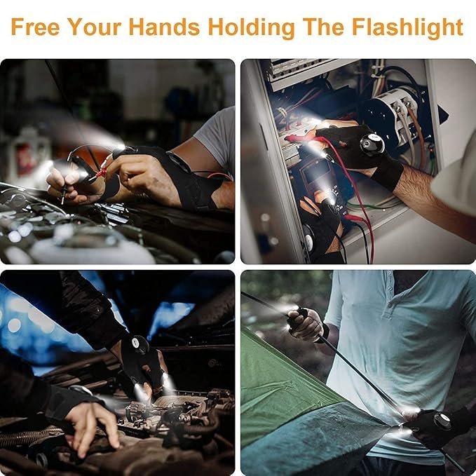 LED Flashlight Gloves ? Hands-Free Light Gloves with Finger LEDs for Night Work, Repair, Fishing, Camping & Outdoor Use | Adjustable Strap, Waterproof & Rechargeable