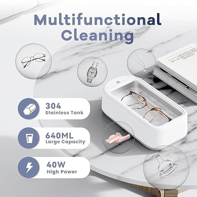 Ultrasonic Jewelry Cleaner ? Professional Portable Ultrasonic Cleaning Machine for Rings, Eyeglasses, Watches & Coins | Deep Cleaning with High-Frequency Vibration (600ml)