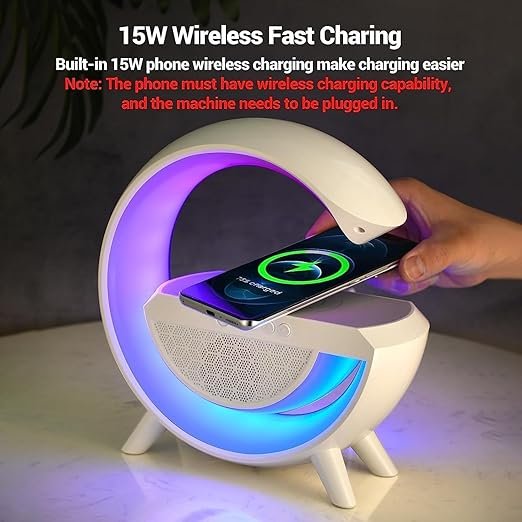 G-Shape LED Wireless Charging Speaker Lamp ? 3-in-1 Night Light with Bluetooth Speaker & 15W Fast Wireless Charger | Touch Control Decorative Lamp for Bedroom & Office
