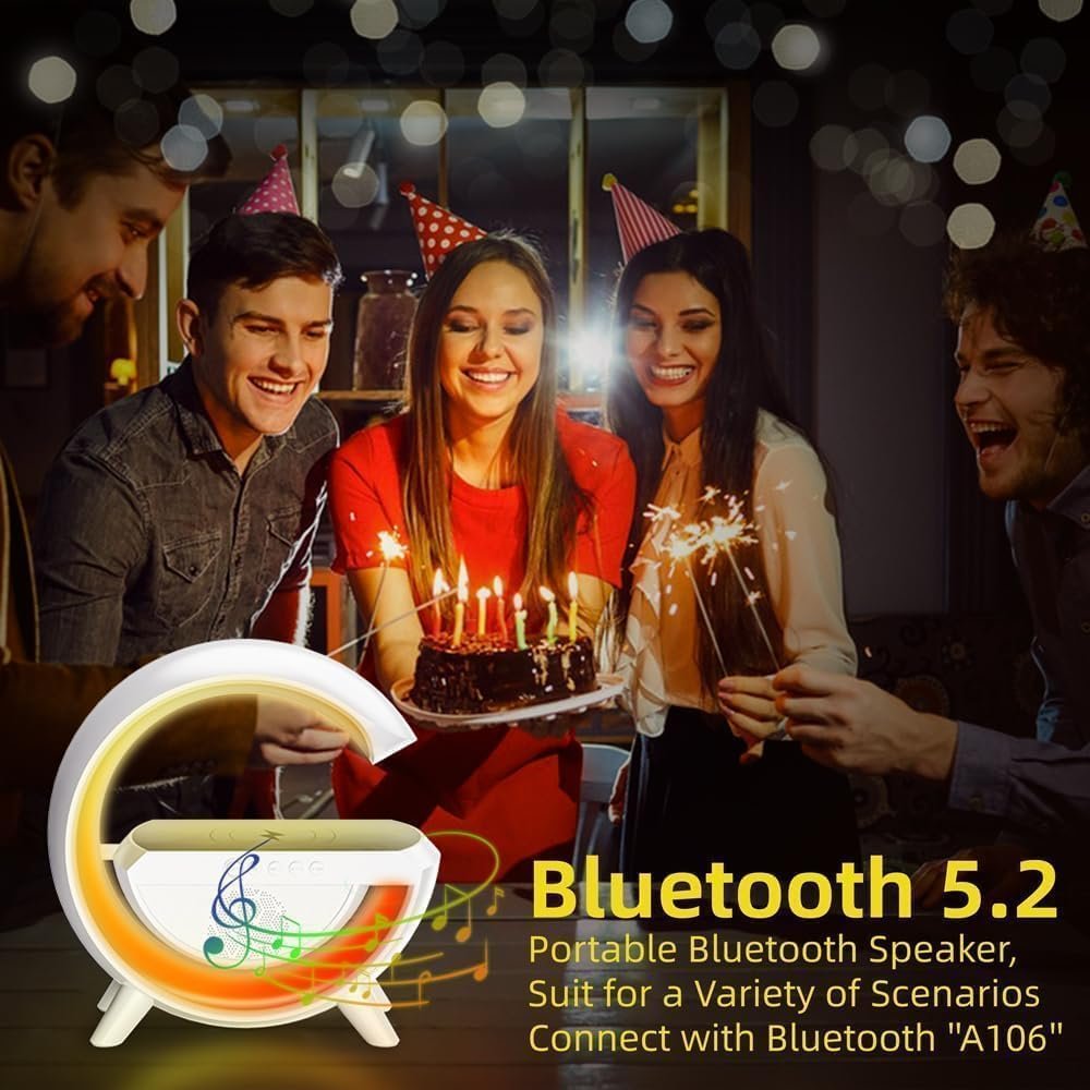 G-Shape LED Wireless Charging Speaker Lamp ? 3-in-1 Night Light with Bluetooth Speaker & 15W Fast Wireless Charger | Touch Control Decorative Lamp for Bedroom & Office