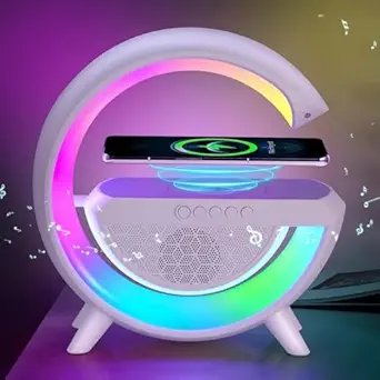 G-Shape LED Wireless Charging Speaker Lamp ? 3-in-1 Night Light with Bluetooth Speaker & 15W Fast Wireless Charger | Touch Control Decorative Lamp for Bedroom & Office