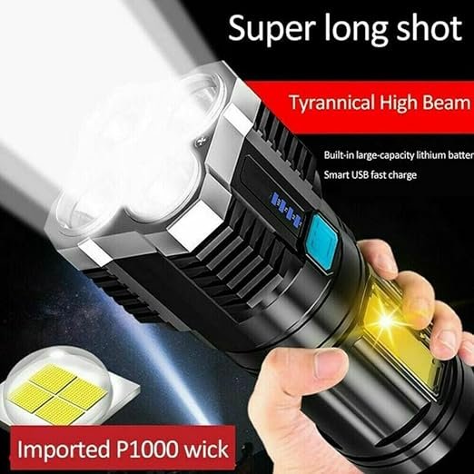 4 Core LED Torch Light ? Ultra Bright Rechargeable Flashlight with Long Range Beam | Heavy-Duty Handheld Torch for Outdoor, Emergency, Camping & Security Use