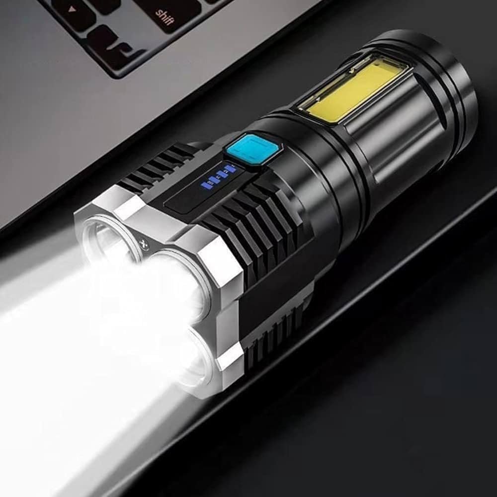 4 Core LED Torch Light ? Ultra Bright Rechargeable Flashlight with Long Range Beam | Heavy-Duty Handheld Torch for Outdoor, Emergency, Camping & Security Use