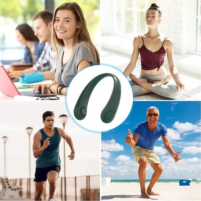 Portable Neck Fan ? Hands-Free Rechargeable Bladeless Personal Fan with 3 Speeds | Silent Cooling Neckband Fan for Travel, Office, Sports & Outdoors