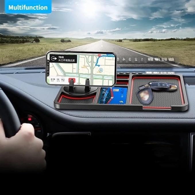 4 in 1 Non-Slip Car Dashboard Mobile Pad ? Multi-Function Anti-Slip Mat with Phone Holder, Card Slot, Pen Stand & Aromatherapy Box ? Heat Resistant & Washable Car Desk Organizer